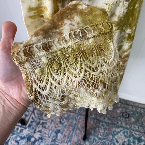 LOGO Lori Goldstein Lavish Cream Brown Tie-Dye Crochet Lace Duster Pockets Sz M - Picture 5 of 16